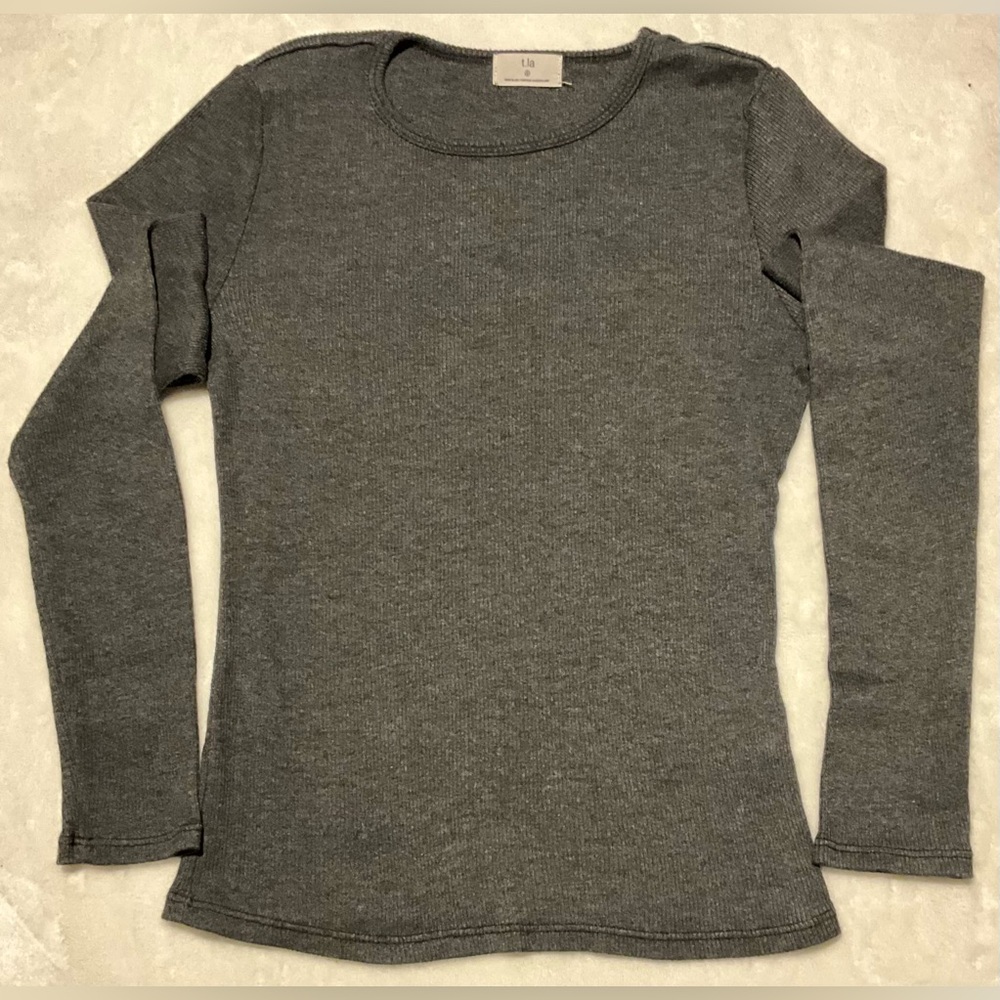 Anthropologie t.la Women’s Dark Gray Ribbed Long Sleeve Top Size Small